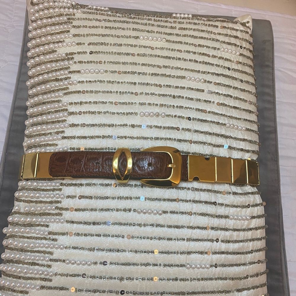 Nanni genuine alligator skin/ solid brass belt, L 34,5 inch